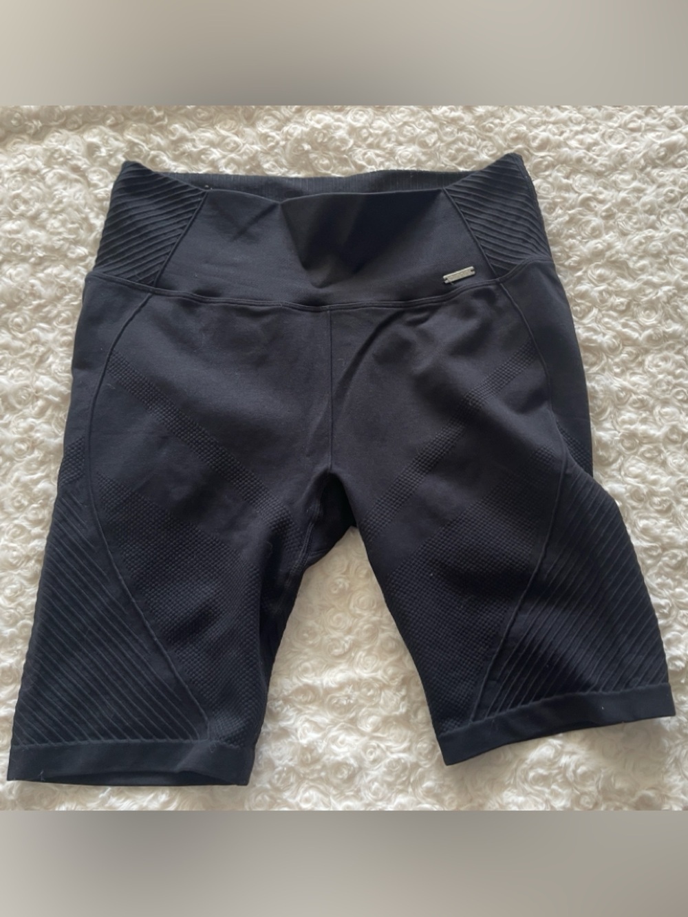 High-Waist Black Bike Shorts with Textured Panels